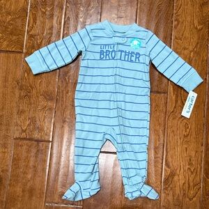 NWT Size 0-3Months Carter's Blue Striped One Piece with 'Little Brother' Design